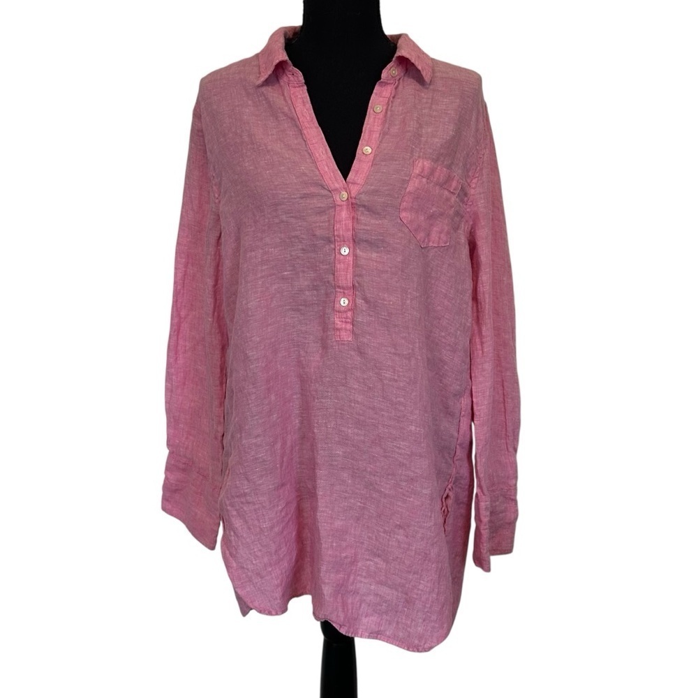 Lilly Pulitzer Button Up Shirt Long Sleeve Pink Linen Summer Size 12 Large